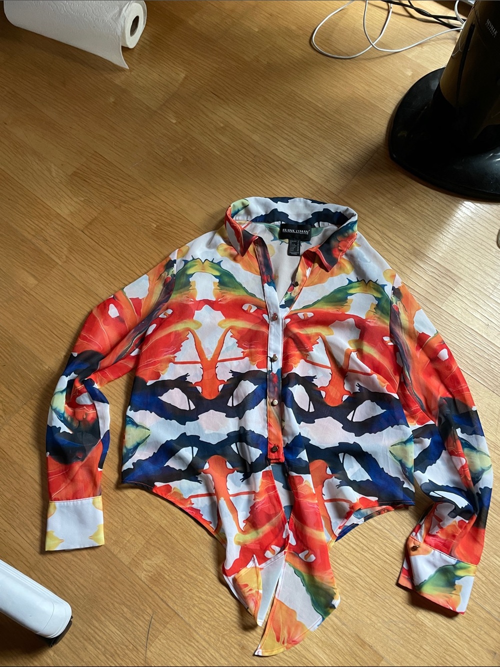 Frank Lyman Design Multicolor Abstract Tie-Front Blouse